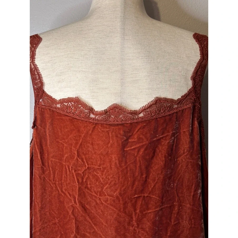 Sundance Hadley Velvet Silk Blend Lace Trim Camisole Top Rust Orange XL Boho - Picture 5 of 8